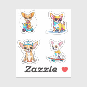 Adesivo Engraçado Chihuahua Cartoon Art 4 Pack Stickers