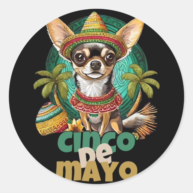 Adesivo Engraçado Cinco De Mayo Dog Design Cute Chihuahua  (Frente)