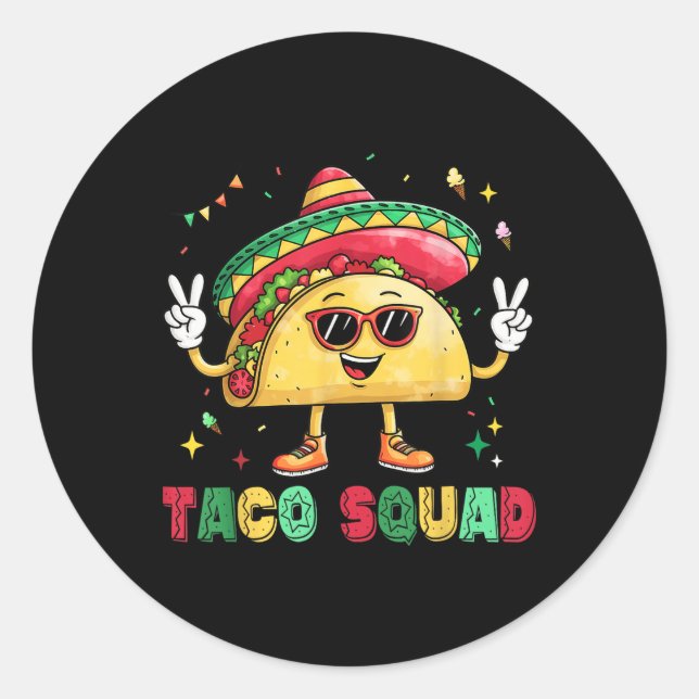 Adesivo Engraçado Cinco De Mayo Funny Taco Squad Sombrero  (Frente)