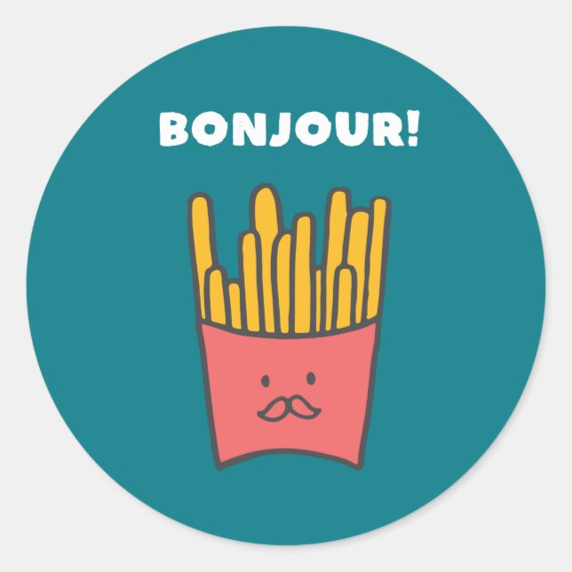 Adesivo Engraçado Comida Pun Humor Fries Bonjour (Frente)