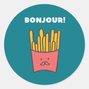 Adesivo Engraçado Comida Pun Humor Fries Bonjour