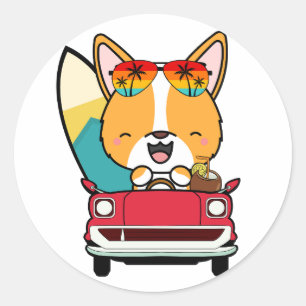 Adesivo Engraçado Corgi Dog está dirigindo para a praia