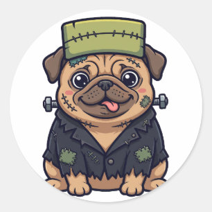 Adesivo engraçado de Halloween do Pug de Frankenst