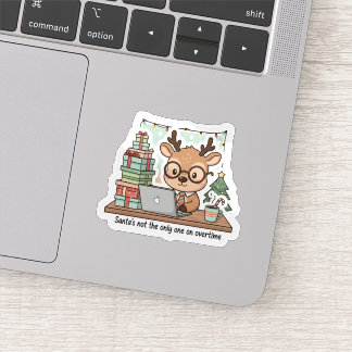 Adesivo Engraçado de Rena de Natal Trabalhando Hor