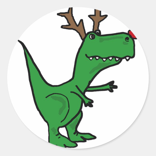 Adesivo Engraçado Dinossauro de Natal como Reindeer (Frente)