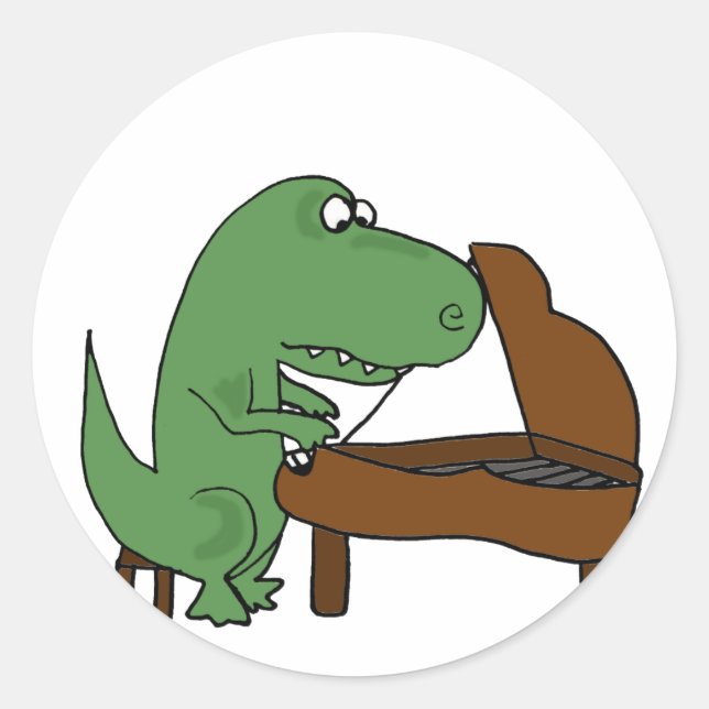 Adesivo Engraçado Dinossauro T-Rex Tocando Piano (Frente)