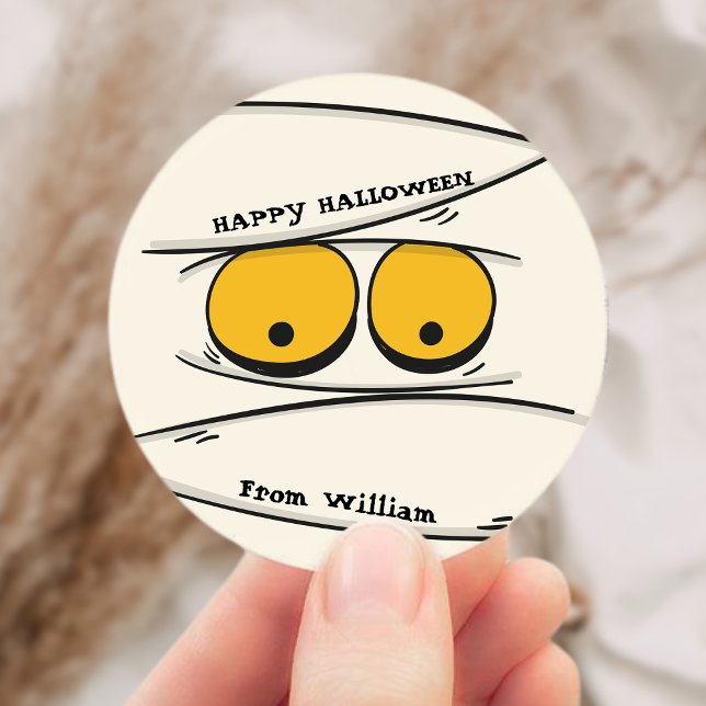 Adesivo Engraçado e mãezinha Feliz Dia das Bruxas (Funny & Spooky Mummy Spider Happy Halloween Classic Round Sticker)