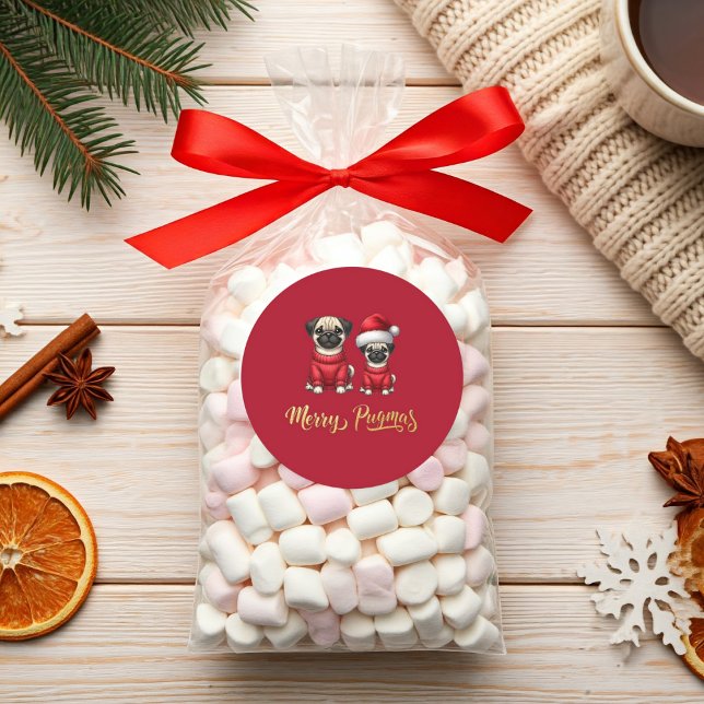 Adesivo Engraçado Feliz de Natal Pugmas (Cute Funny Christmas Holiday Merry Pugmas Packaging Idea  Sticker)