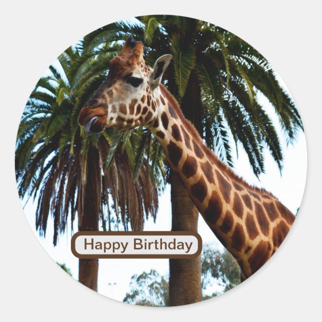 Adesivo Engraçado Girafa Dando Um Framboesa, (Frente)