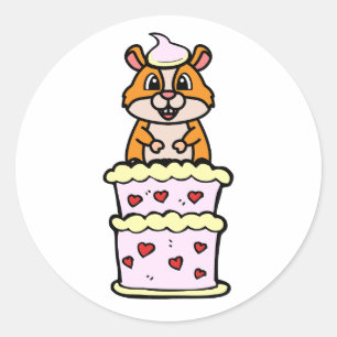 Adesivo Engraçado Hamster saltando de um bolo