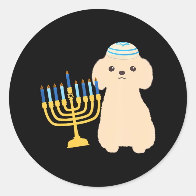 Adesivo Engraçado Hanukkah Chanukah Poodle Dog Menorah (Frente)