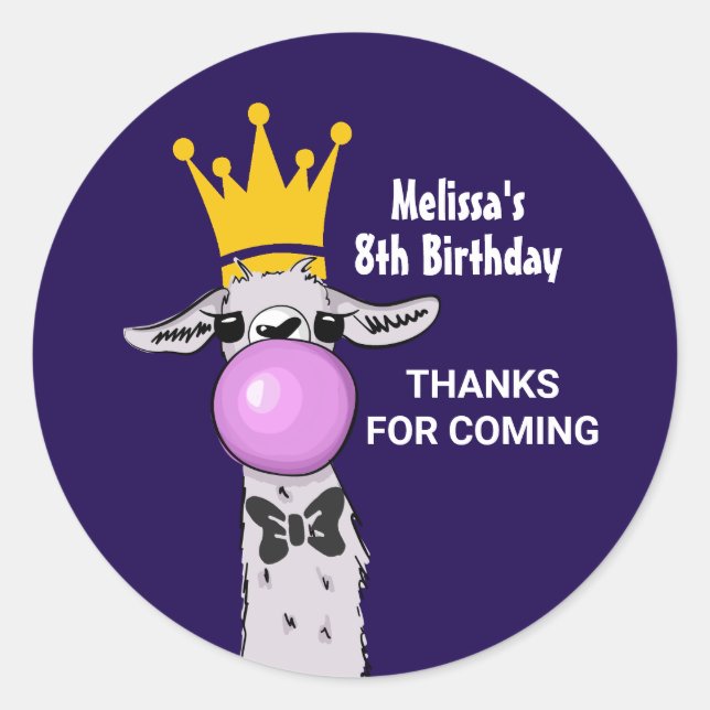 Adesivo Engraçado Ilustração do Llama soprando uma bolha r (Frente)