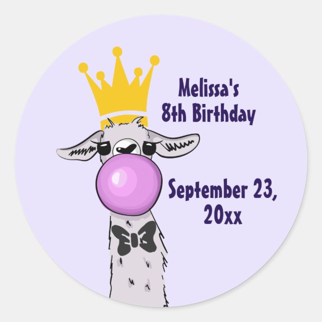 Adesivo Engraçado Ilustração do Llama soprando uma bolha r (Frente)