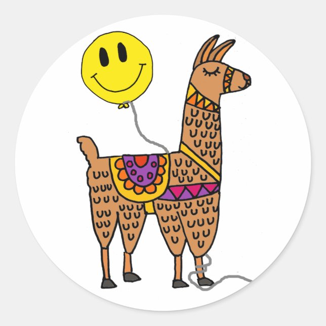 Adesivo Engraçado Llama com Cartoon Balão Smiley face (Frente)