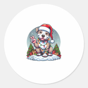 Adesivo Engraçado Mão de Paz Pitbull Luzes de Natal Mulher