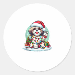Adesivo Engraçado Mão de Paz Shih Tzu Luzes de Natal Mulhe