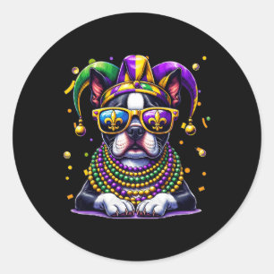 Adesivo Engraçado Mardi Gras Bead Boston Terrier Dog Festi