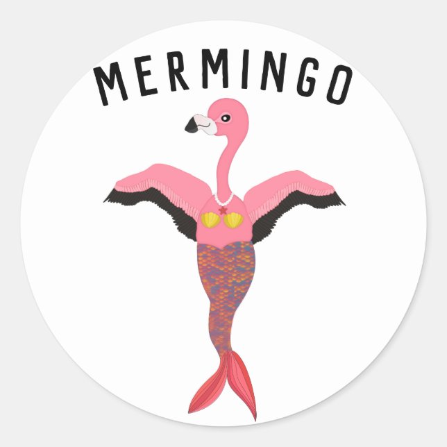 Adesivo Engraçado Mermingo Gráfico: Híbrido Flamingo-Serei (Frente)
