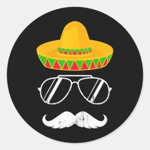 Adesivo Engraçado Mexicano Sombrero Mustache Enfrenta Cinc