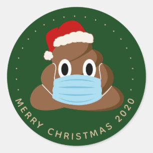 Adesivo Engraçado Natal 2020Poop Emoji Veste uma máscara