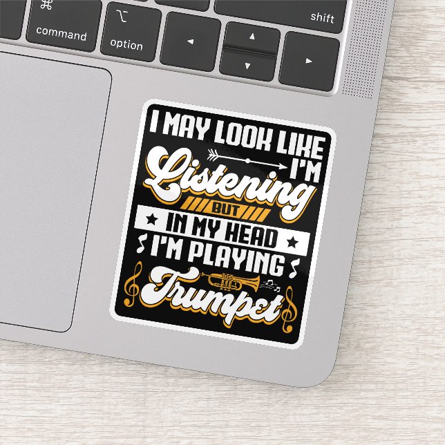 Adesivo Engraçado ouvir na minha cabeça Estou tocando trom (Detalhe)