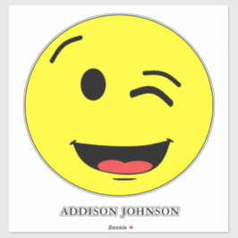 Adesivo Engraçado Piscar os olhos e sorriso Emoji Amarelo 