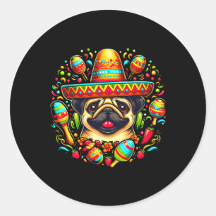 Adesivo Engraçado Pug Cinco De Mayo Cute Cão Mexicano Somb