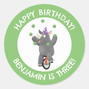 Adesivo Engraçado rhino no unicycle personalizou o anivers