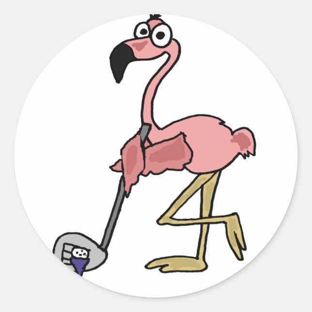 Adesivo Engraçado Rosa Flamingo Golfing Art (Frente)