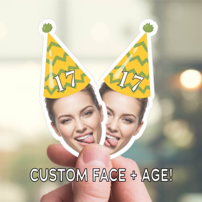 Adesivo Engraçado rosto de aniversário com festas e idade  (Criador carregado)