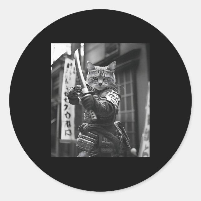 Adesivo Engraçado Samurai Cat Samurai Meme Artes Marciais  (Frente)