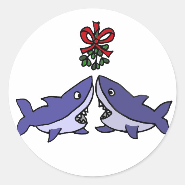 Adesivo Engraçado Shark Mistletoe Love (Frente)
