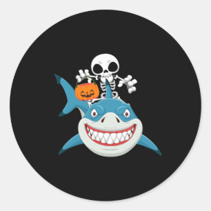 Adesivo Engraçado Skeleton Andando Tubarão Jack O'lantern