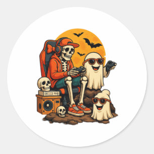 Adesivo Engraçado Skeleton Vídeo Jogo Halloween Jogador B