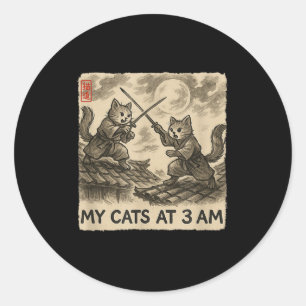 Adesivo Engraçado Sumi-e Kawaii Pintura Japonesa Meus Gato