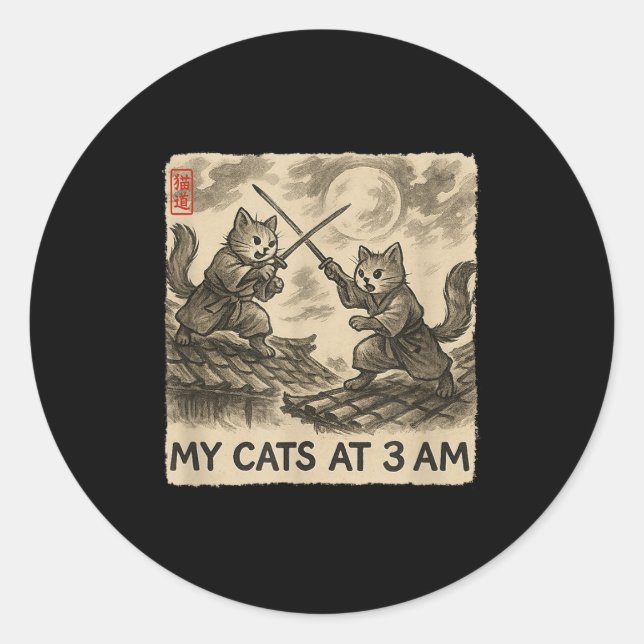 Adesivo Engraçado Sumi-e Kawaii Pintura Japonesa Meus Gato (Frente)