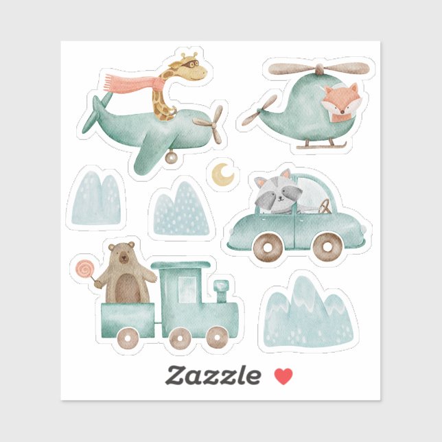 Adesivo Engraçado transporte e animal. Viagem infantil (Folha)