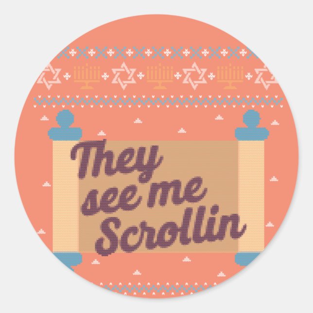 Adesivo Engraçado Ugly Hanukkah Me Vê Scrollin Tee (Frente)