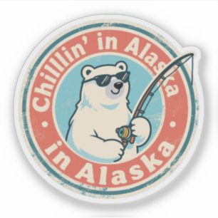 Adesivo Engraçado Urso Polar Pescando na Alaska Vintage