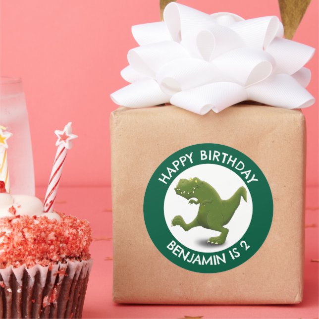 Adesivo Engraçado, verde t rex dinossauro personalizado (Festa)
