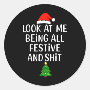 Adesivo Engraçado Vintage Xmas Olhe Para Mim Sendo Festivo
