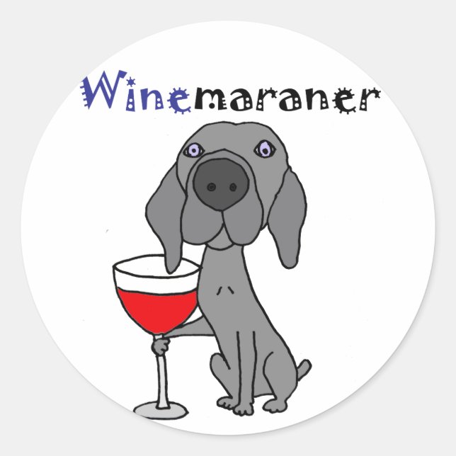 Adesivo Engraçado Weimaraner Cachorro Bebendo Vinho Vermel (Frente)