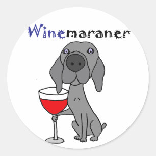 Adesivo Engraçado Weimaraner Cachorro Bebendo Vinho Vermel