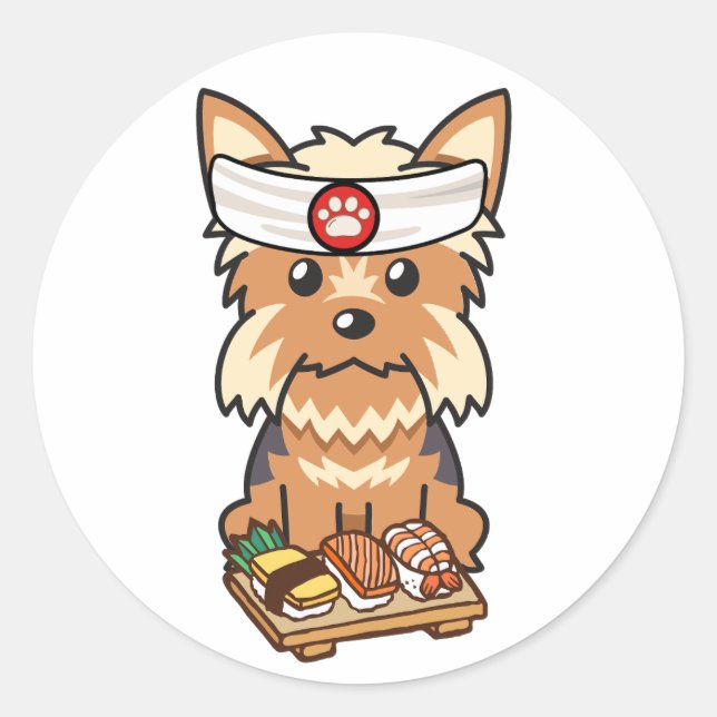 Adesivo Engraçado yorkshire terrier dog é um sushi chef (Frente)