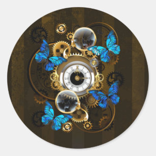 Adesivo Engrenagens Steampunk e Borboletas Azuis
