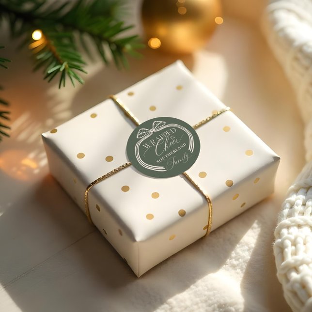 Adesivo Enrolado Na Bolinhas Elegante Arco De Natal (Wrapped In Cheer Elegant Polka Dot Christmas Bow Classic Round Sticker)