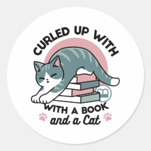 Adesivo Enrolados com um Livro e um Gato - Leitura de Gato
