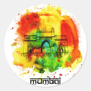 Adesivo entrada de mumbai de aguarelas brilhantes de india