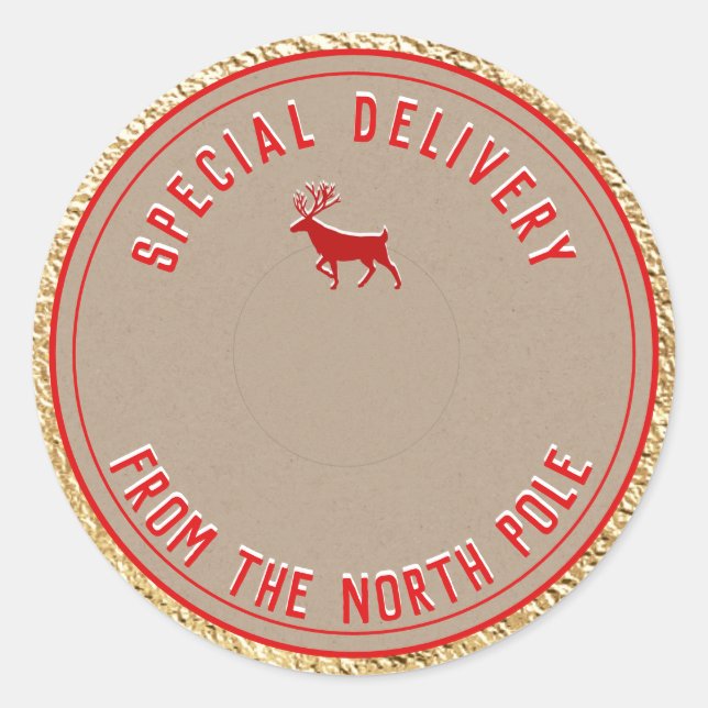 Adesivo Entrega Especial Da Kraft Do Polo Norte Dourado (Frente)