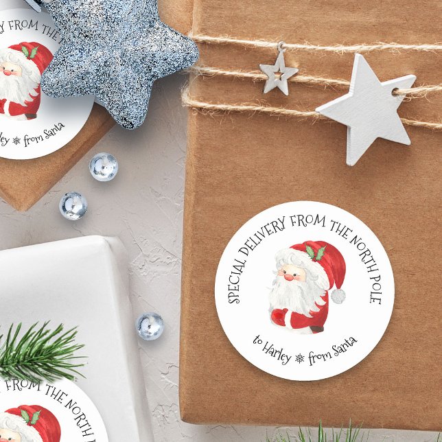 Adesivo Entrega especial do Polo Norte a partir de Papais  (Special delivery from the North Pole Santa Sticker - personalized with child's name)